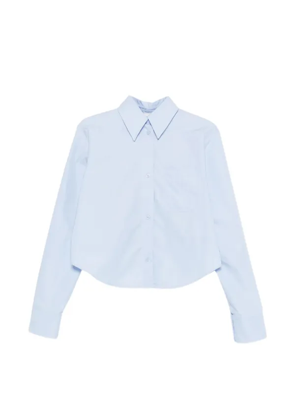 Sportmax Cotton Cropped Shirt with Pleated Back in Blue