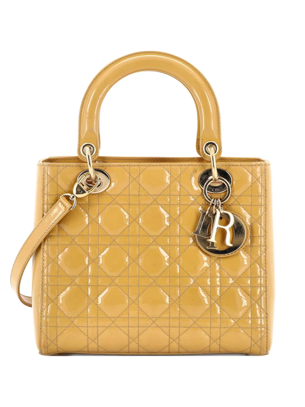 Christian Dior Pre-Owned Lady Dior Bag Cannage Quilt Patent Medium satchel - Oro