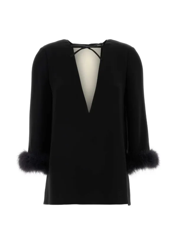 Valentino Garavani Feathered Blouse in Black