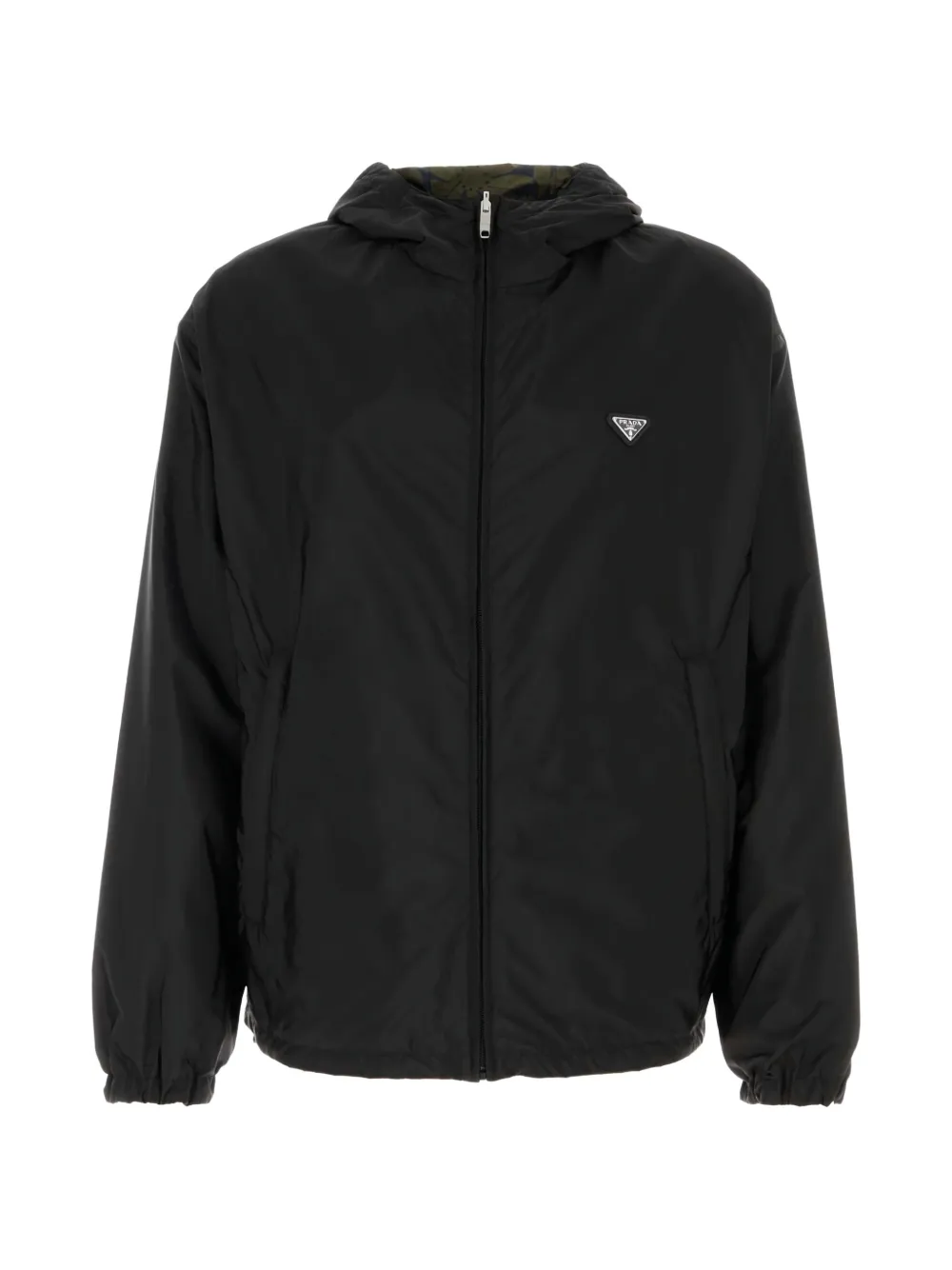 Prada hooded logo-plaque jacket - Schwarz