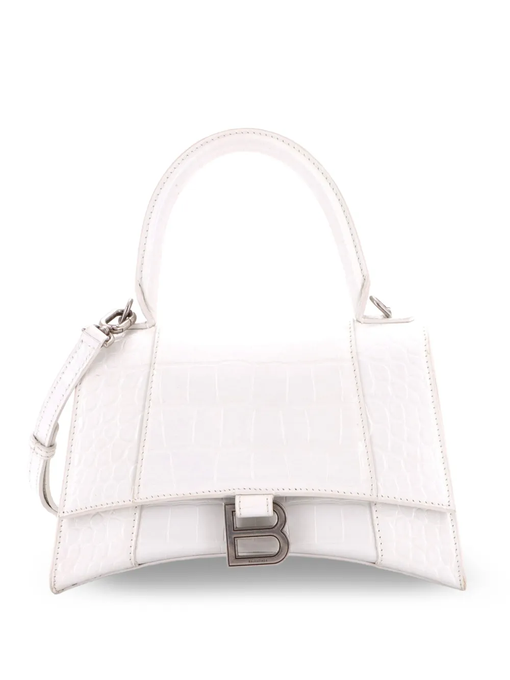 Balenciaga Pre-Owned Hourglass Top Handle Bag Crocodile Embossed Leather Small crossbody bag - Bianco