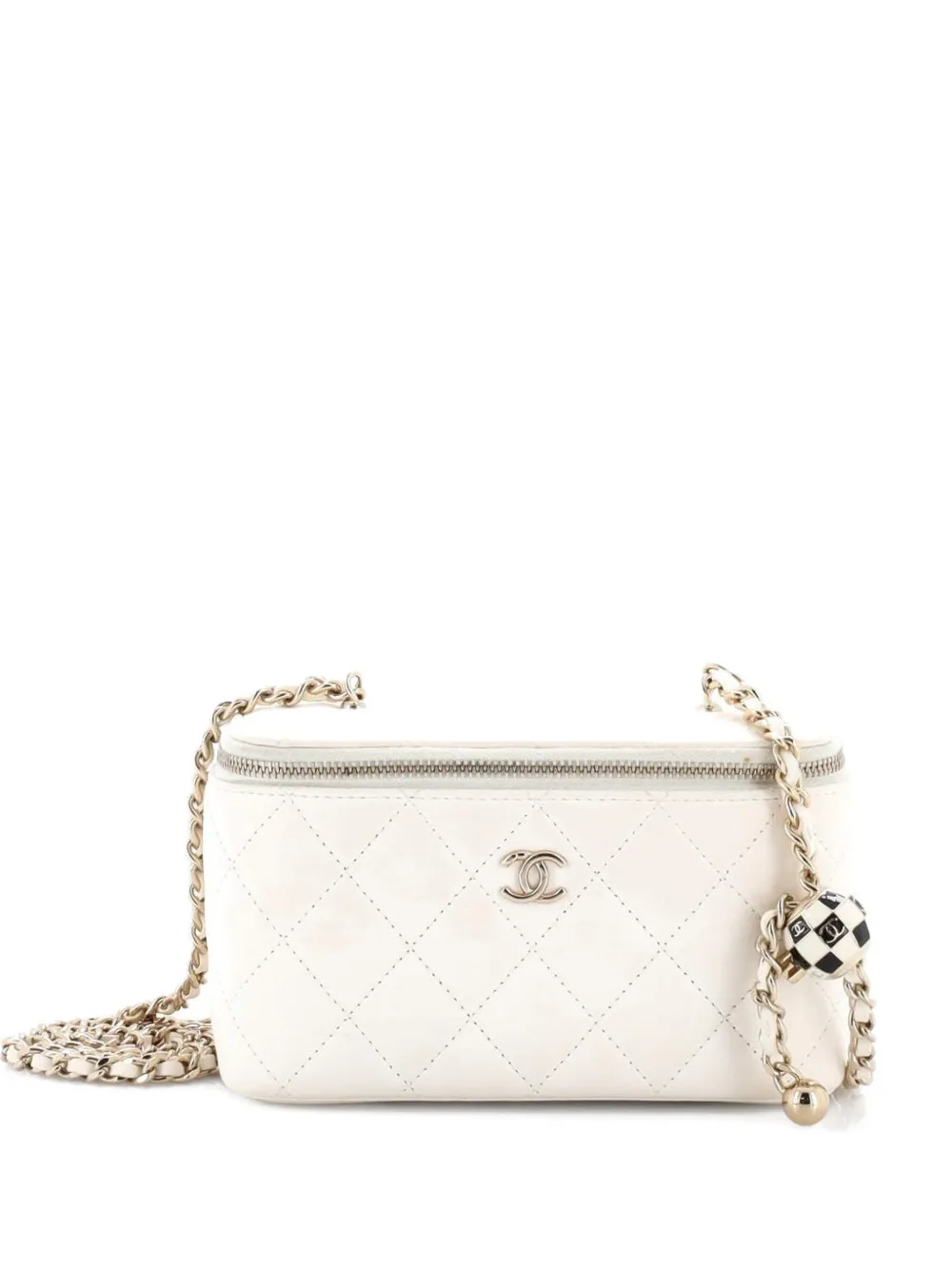 CHANEL Pre-Owned Pearl Crush Vanity Case with Chain Quilted Lambskin Small clutch bag - Bianco