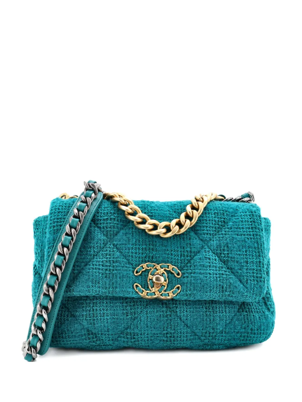 CHANEL Pre-Owned 19 Flap Bag Quilted Tweed Medium crossbody bag - Verde