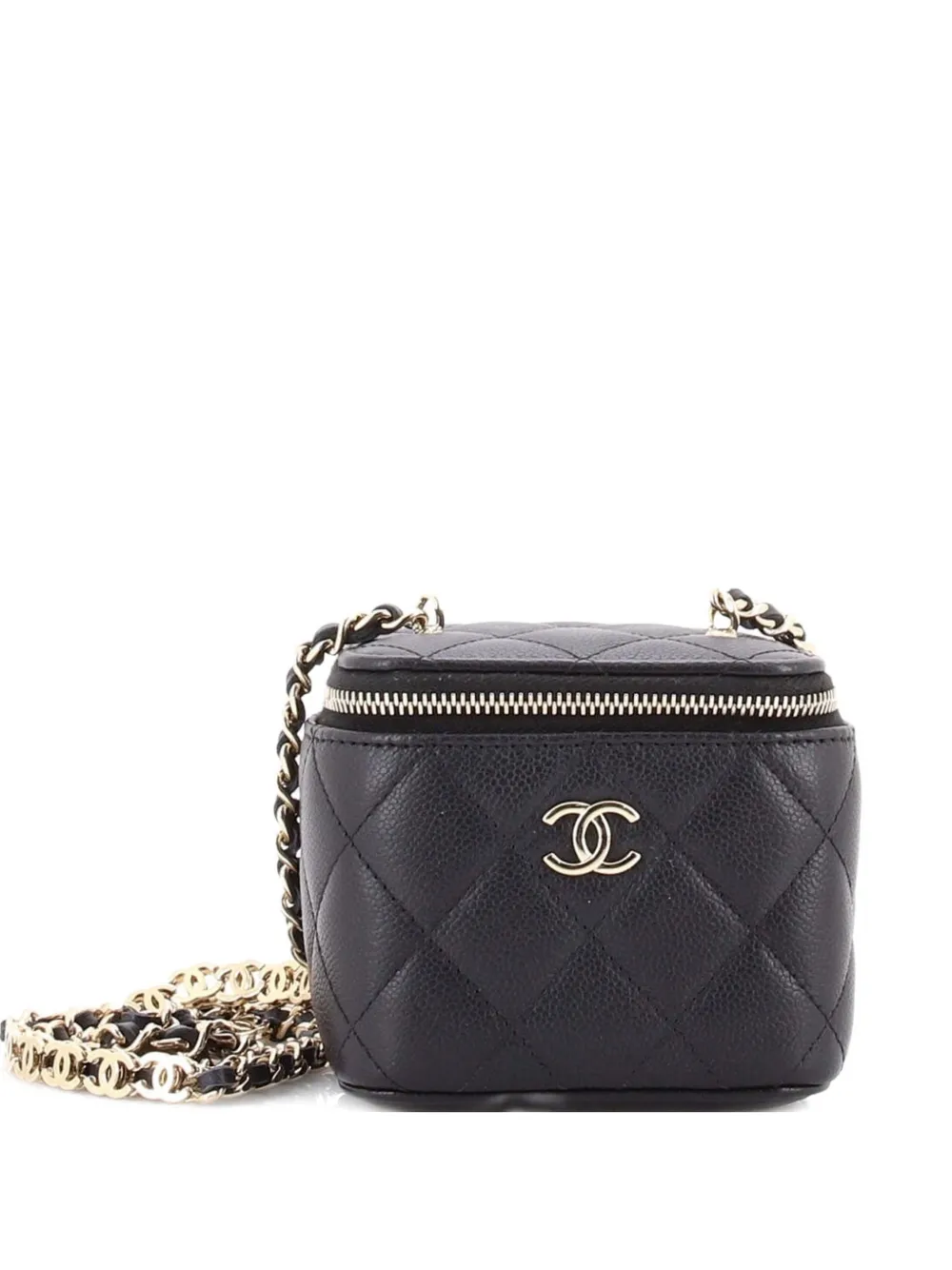 CHANEL Pre-Owned Tiny CC Link Vanity Case with Chain Quilted Caviar Mini clutch bag - Nero