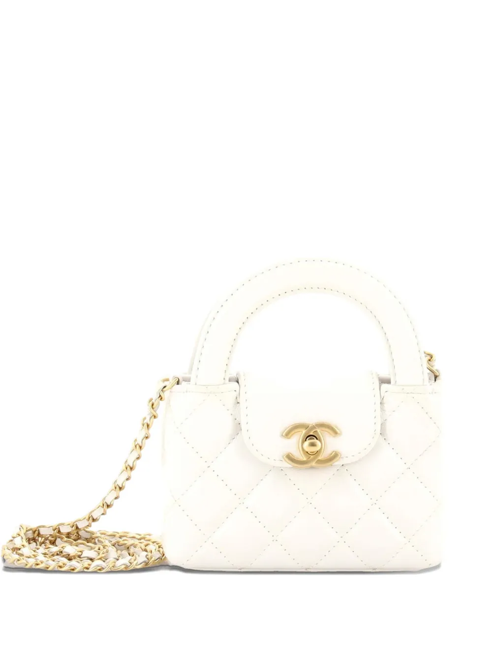 CHANEL Pre-Owned Kelly Top Handle Shopping Bag Quilted Shiny Aged Calfskin Nano crossbody bag - Bianco
