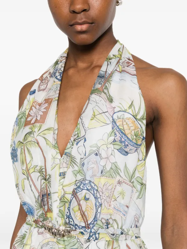 maje backless dress Short Patterned in Postcard Print at Nordstrom, Size 42 Size:XX-LARGE