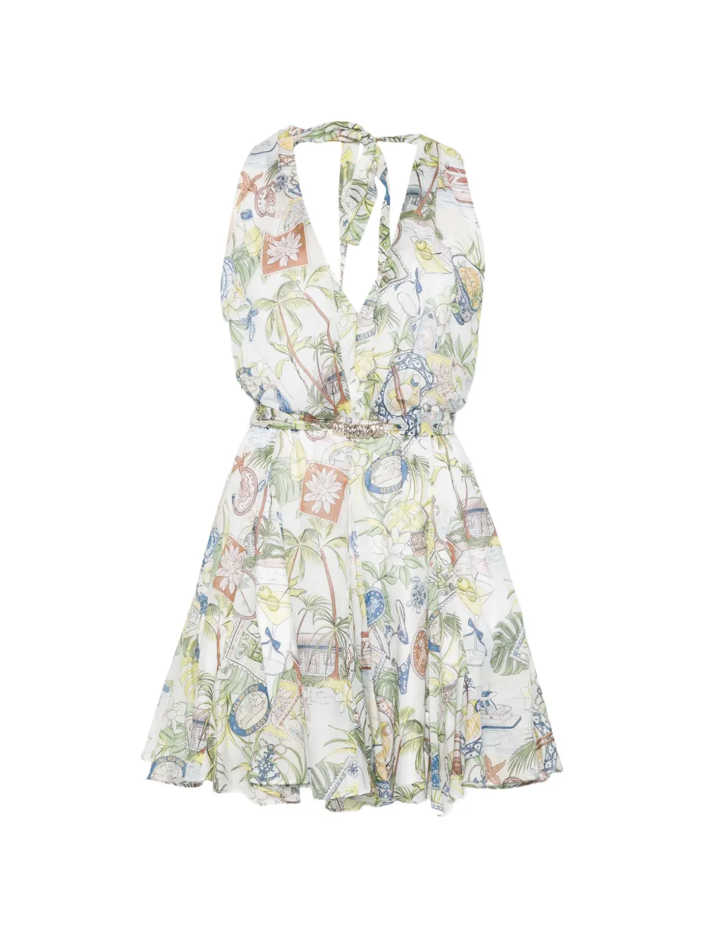 Maje postcard-print halterneck mini dress - Bianco