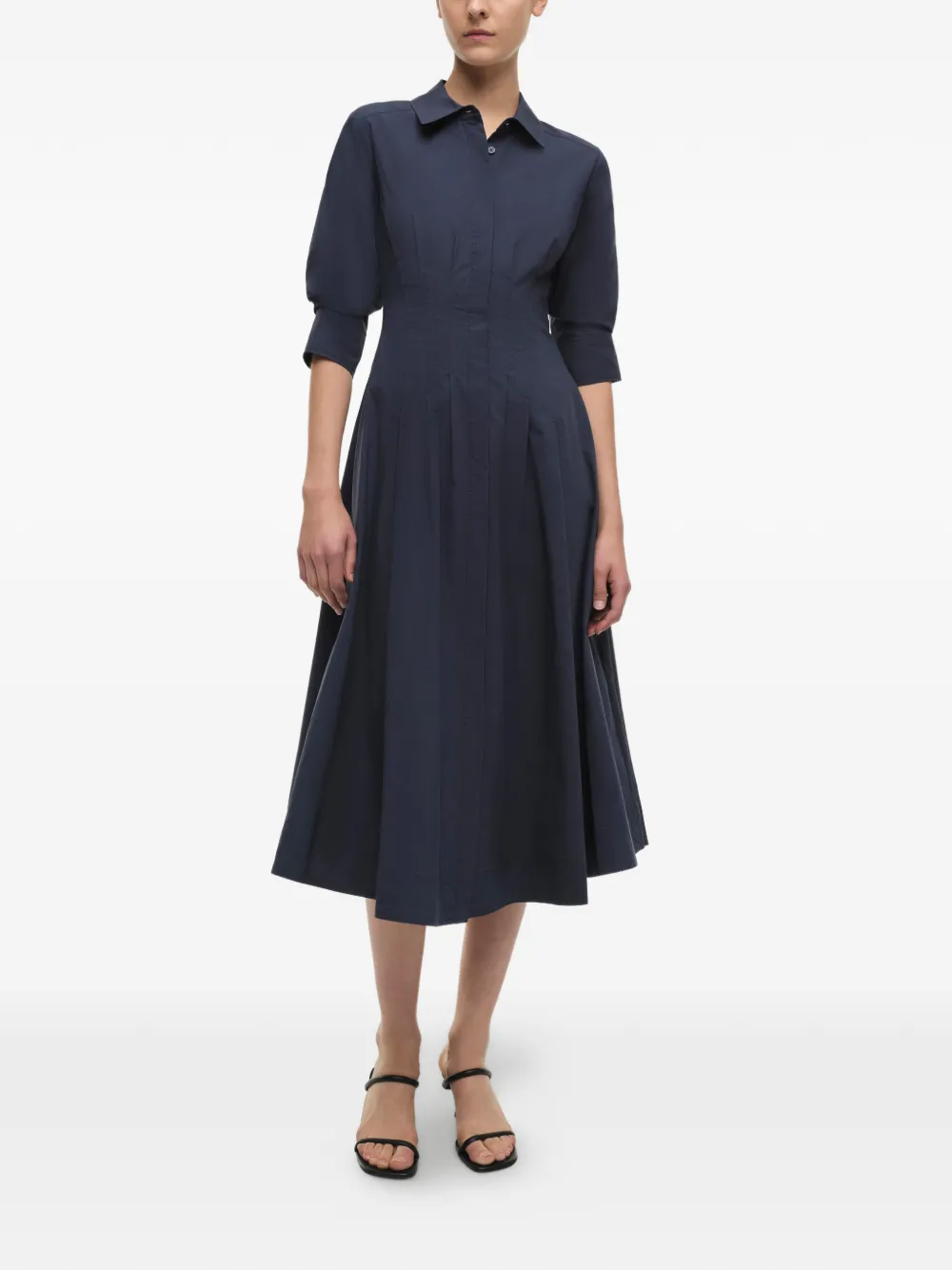 SIMKHAI Jazz gesmockte midi-jurk met manchetten Blauw