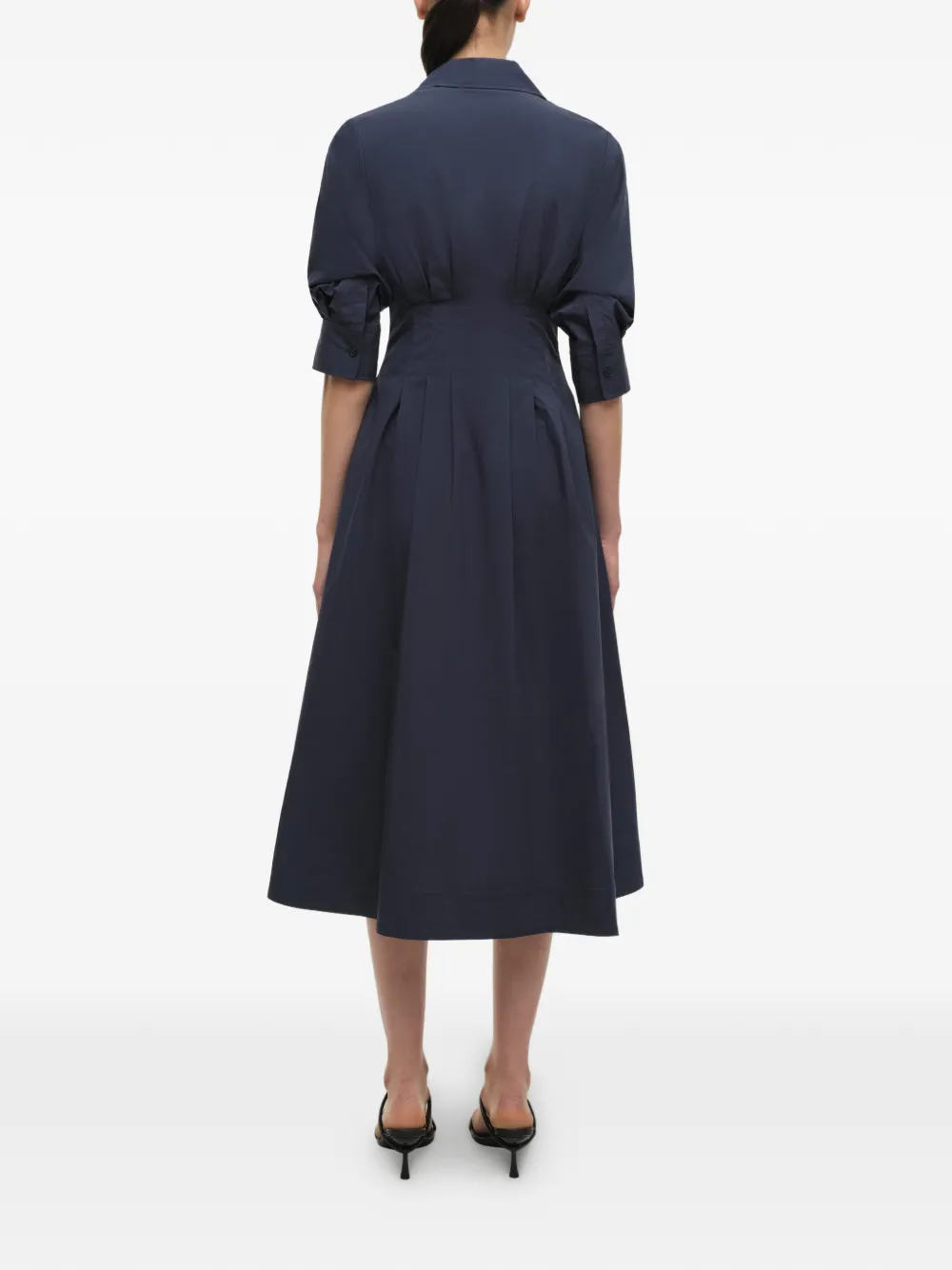 SIMKHAI Jazz gesmockte midi-jurk met manchetten Blauw