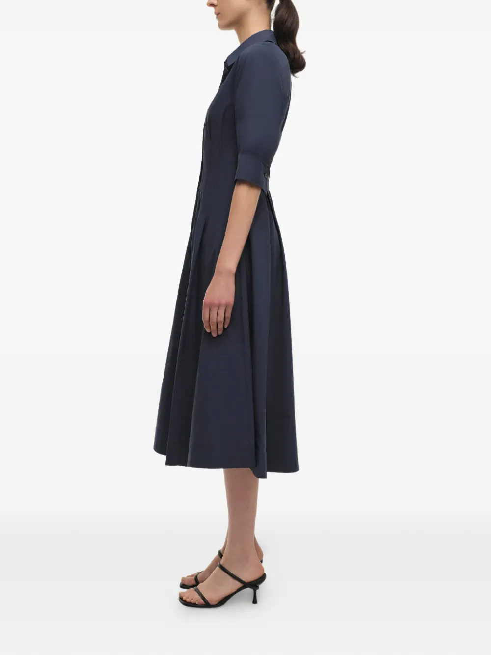 SIMKHAI Jazz gesmockte midi-jurk met manchetten Blauw