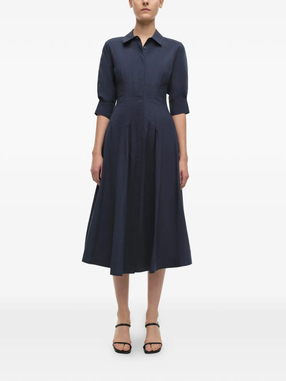 SIMKHAI Jazz gesmockte midi-jurk met manchetten Blauw