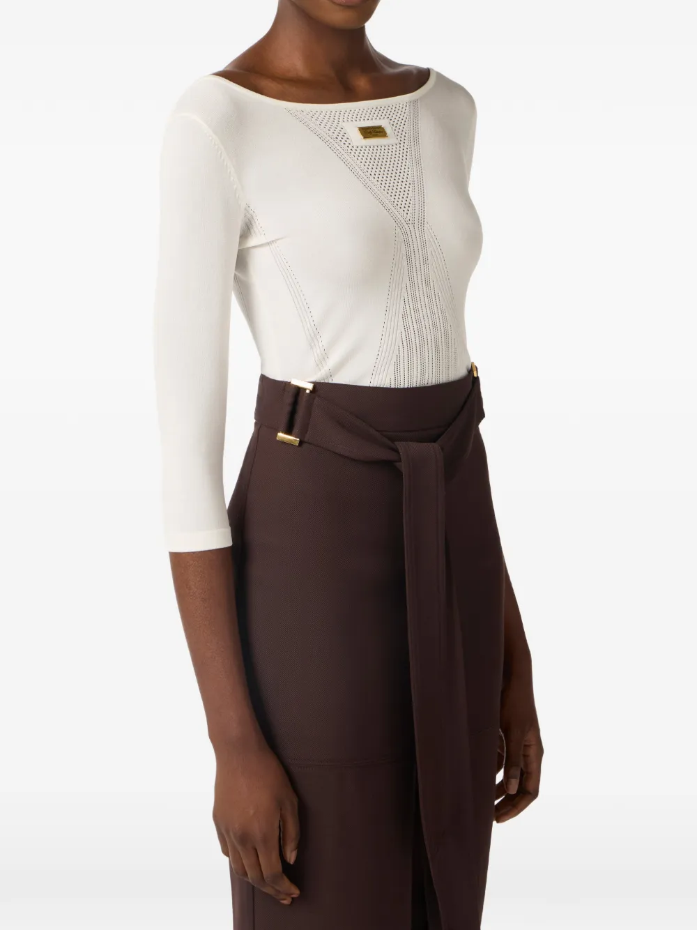 Elisabetta Franchi Top met logoplakkaat Beige