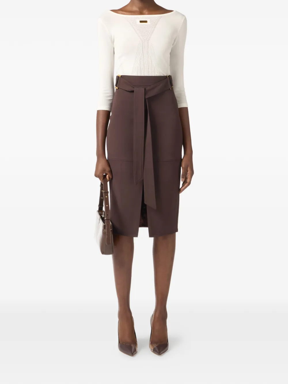 Elisabetta Franchi Top met logoplakkaat Beige