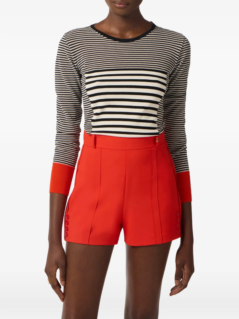Elisabetta Franchi Gestreepte top met ronde hals Rood