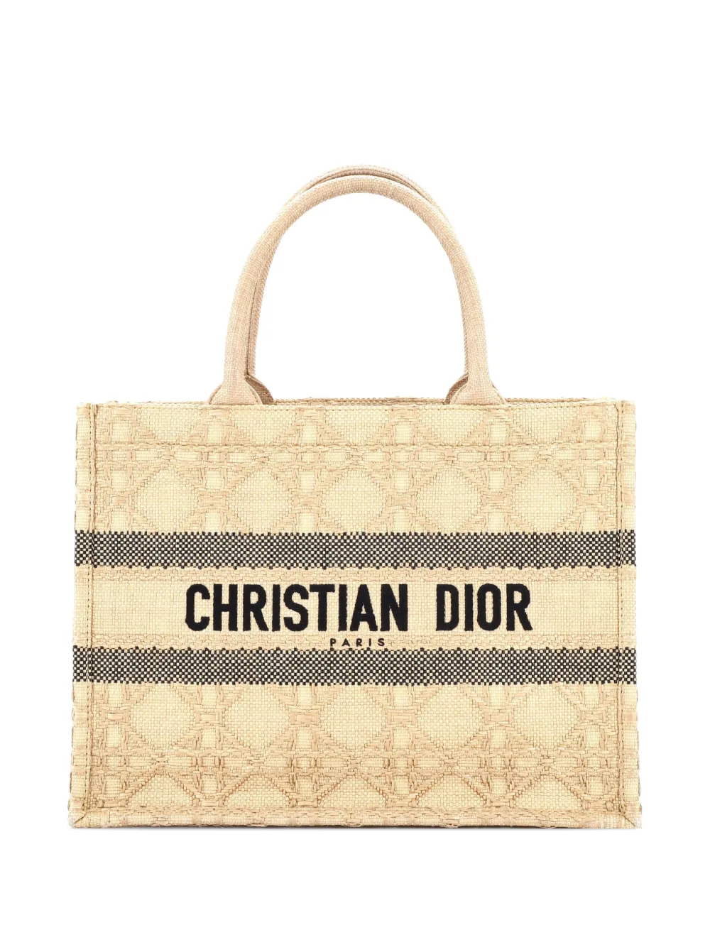 Christian Dior Pre-Owned Book Cannage Embroidered Raffia Medium tote bag - Neutrals