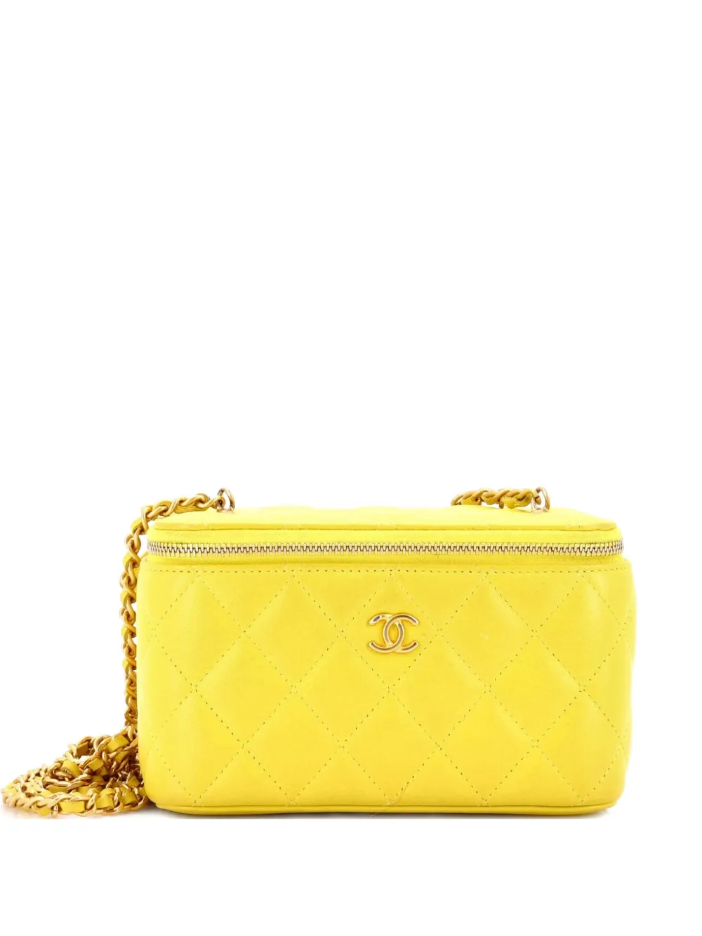 CHANEL Pre-Owned Pearl Crush Vanity Case with Chain Quilted Lambskin Small clutch bag - Giallo