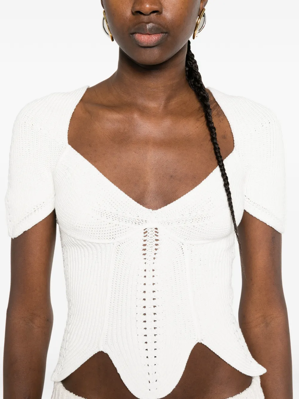 Cult Gaia Eliza gewelfde top met V-hals Wit
