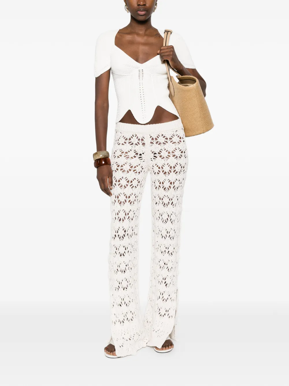 Cult Gaia Eliza gewelfde top met V-hals Wit