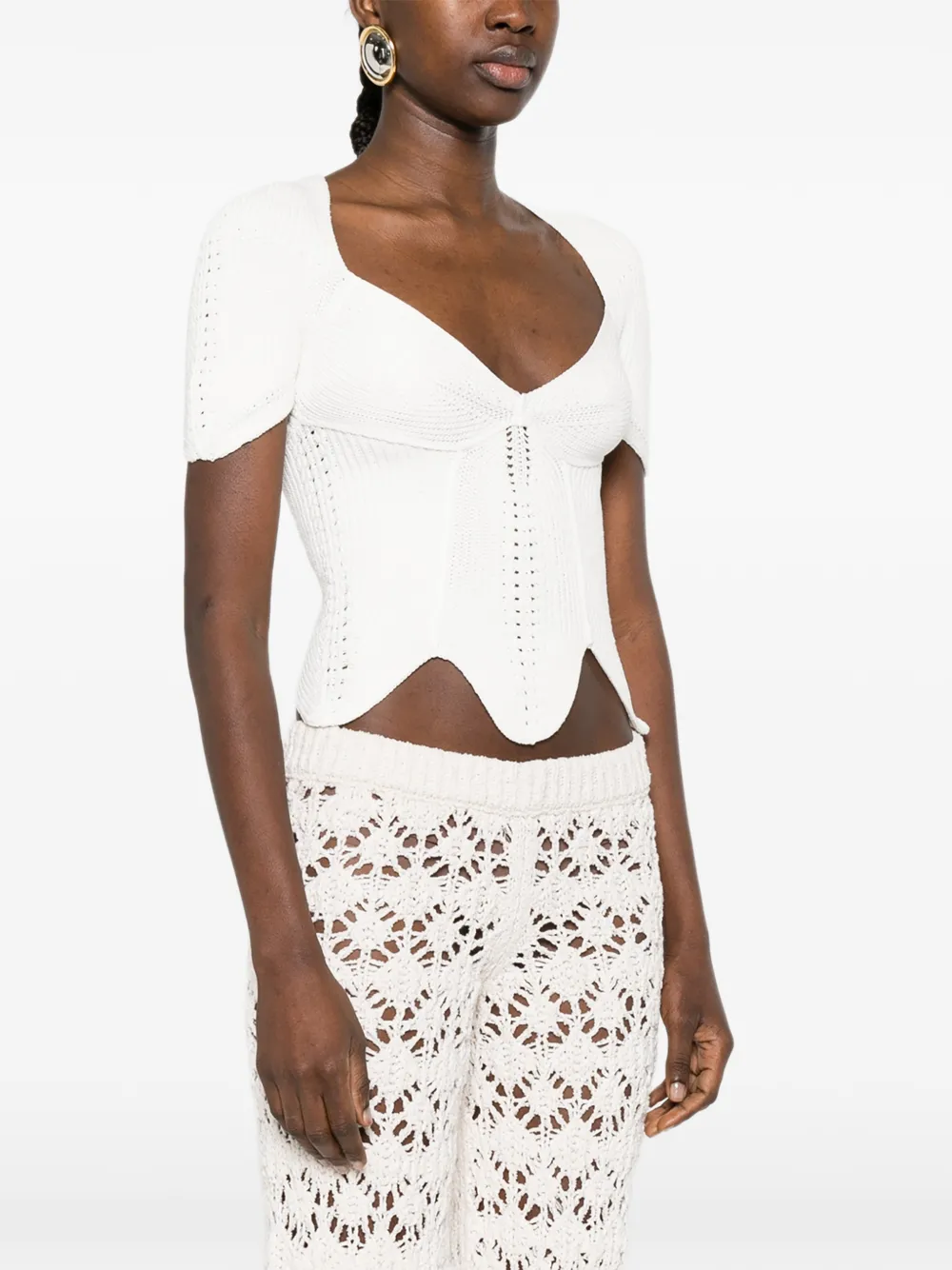 Cult Gaia Eliza gewelfde top met V-hals Wit