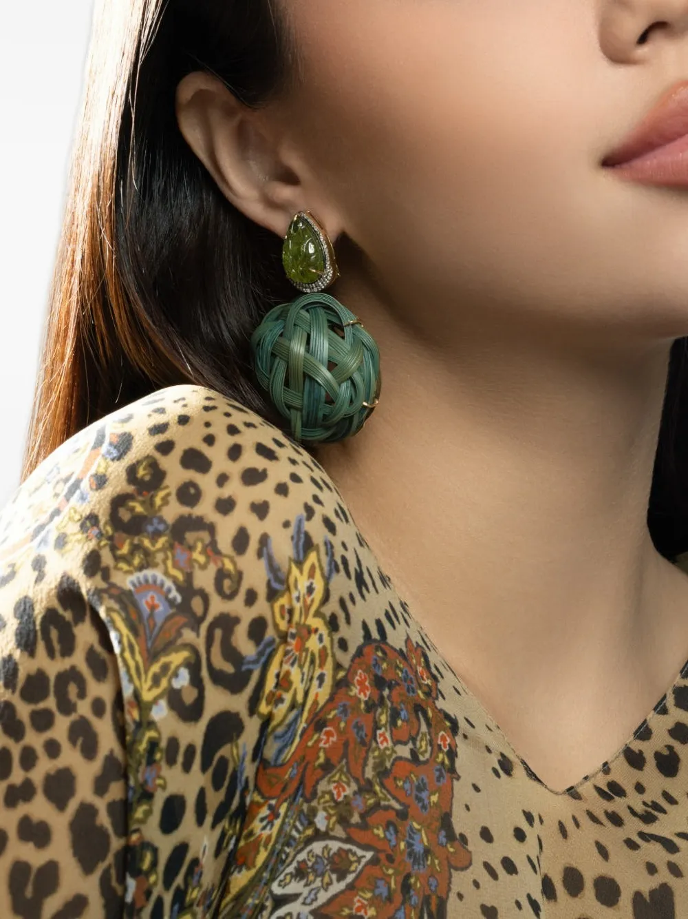 SILVIA FURMANOVICH peridot tsavorite bamboo earrings - Oro