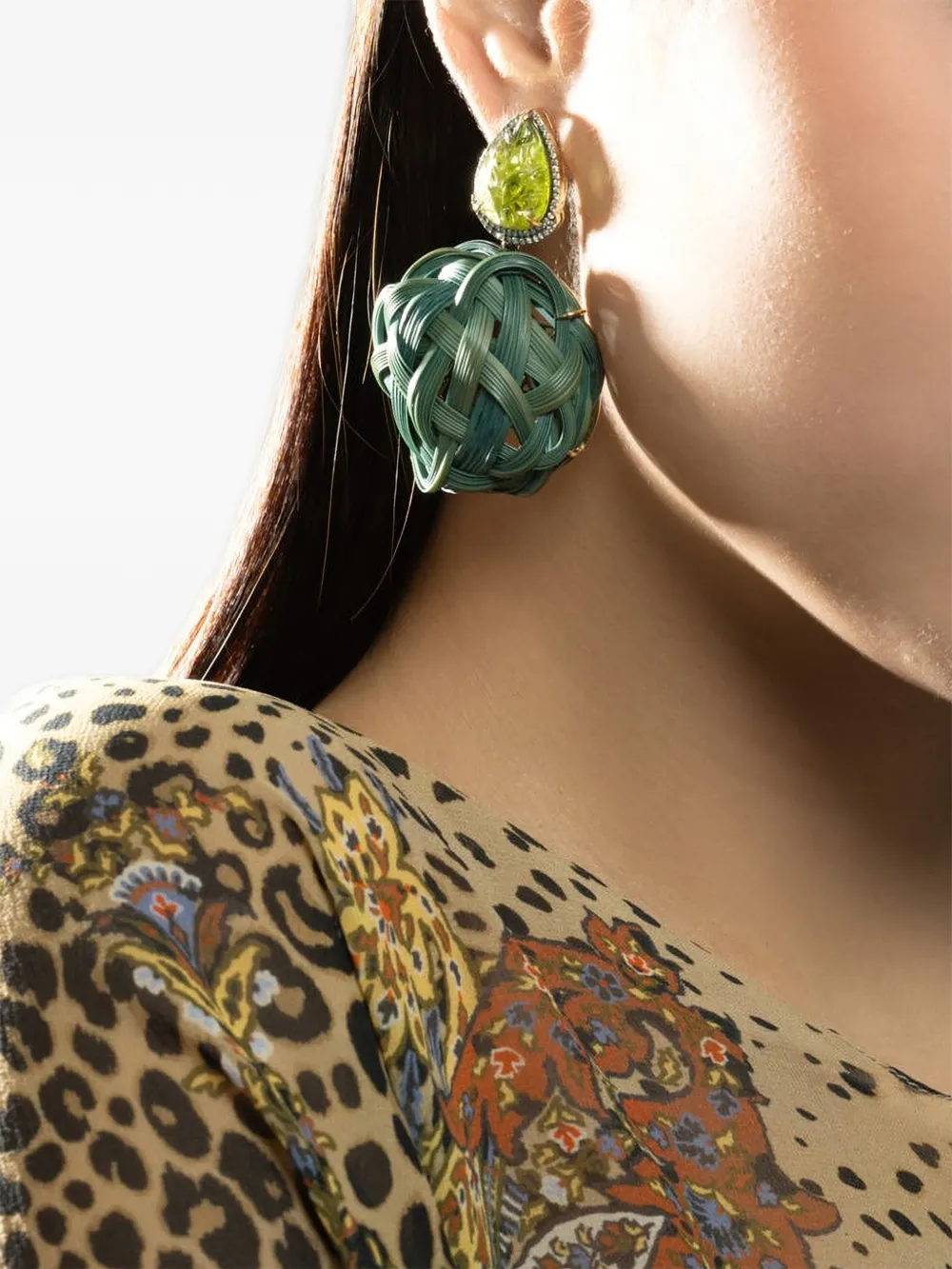  Silvia Furmanovich Peridot Tsavorite Bamboo Earrings - Gold 