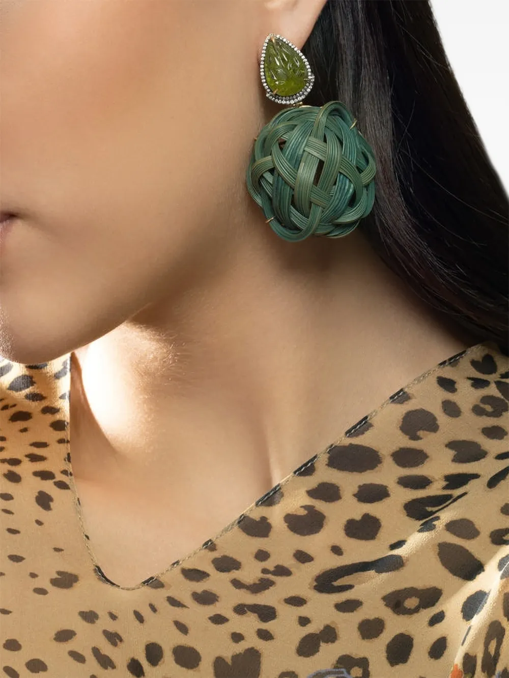  Silvia Furmanovich Peridot Tsavorite Bamboo Earrings - Gold 