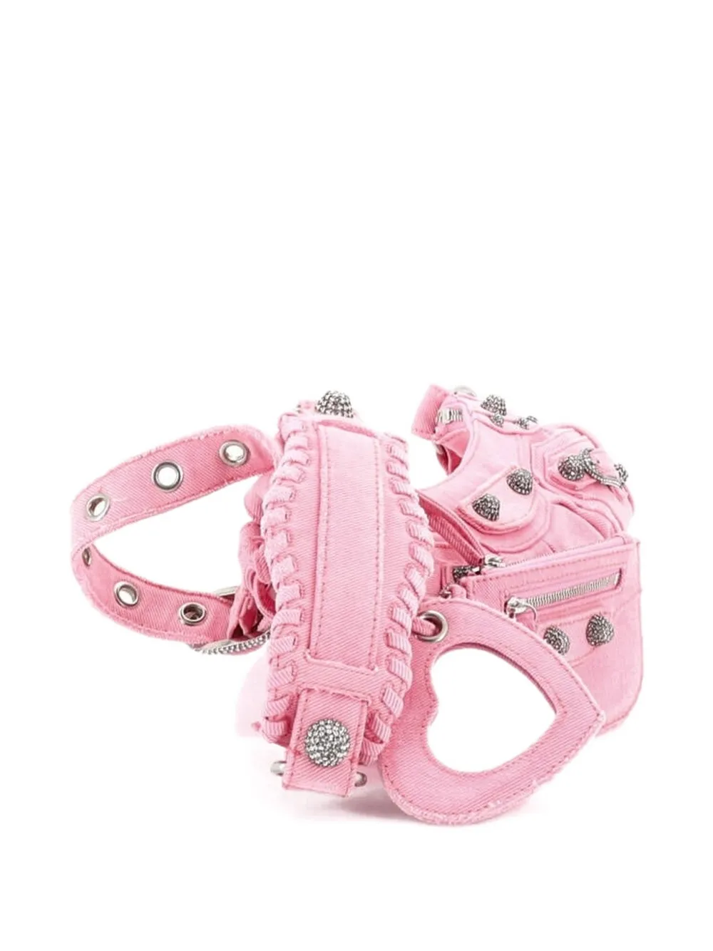 Le Cagole Giant Studs Denim With Crystals Xs Shoulder Bag