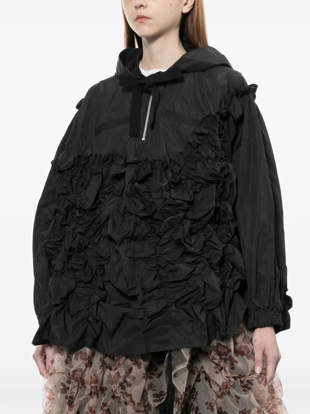  Tao Ruffled Hooded Jacket - Black 