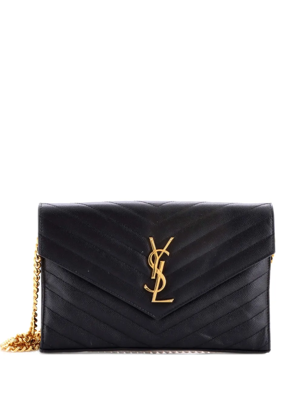 Saint Laurent Pre-Owned Classic Monogram Wallet on Chain Matelasse Chevron Leather Medium crossbody bag - Nero