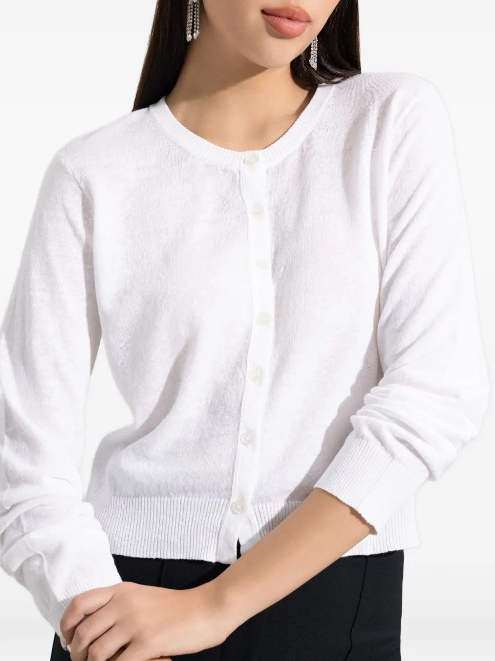  Lars Andersson Crew-neck Long-sleeve Cardigan - White 