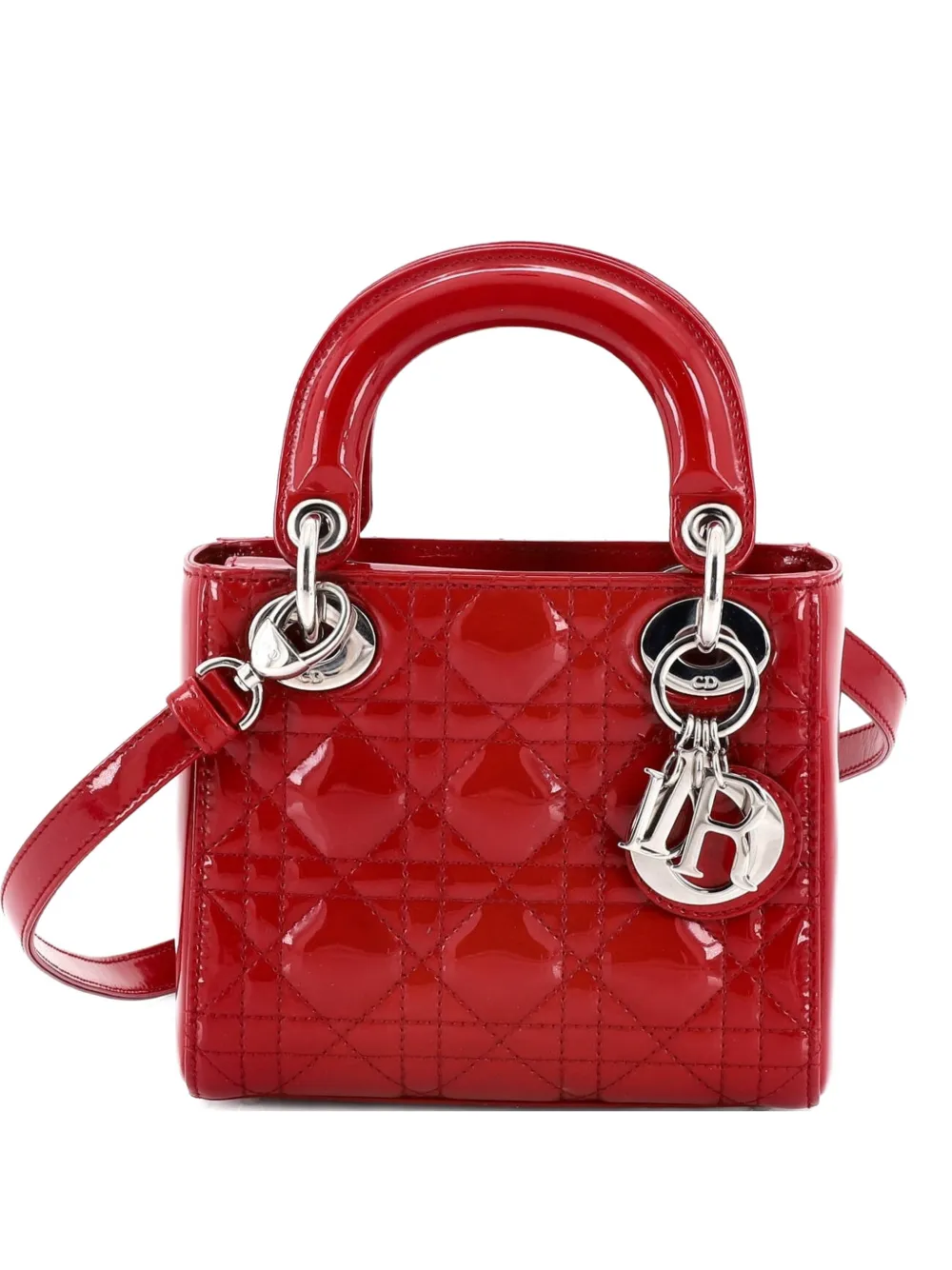 Christian Dior Pre-Owned Lady Dior Bag Cannage Quilt Patent Mini satchel - Rosso