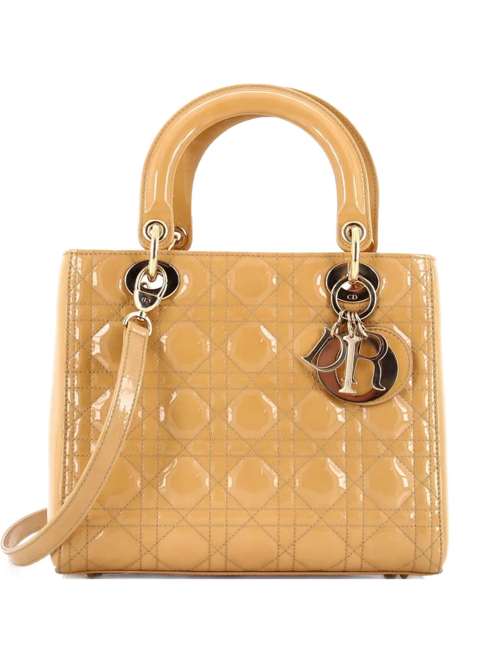 Christian Dior Pre-Owned Lady Dior Bag Cannage Quilt Patent Medium satchel - Oro