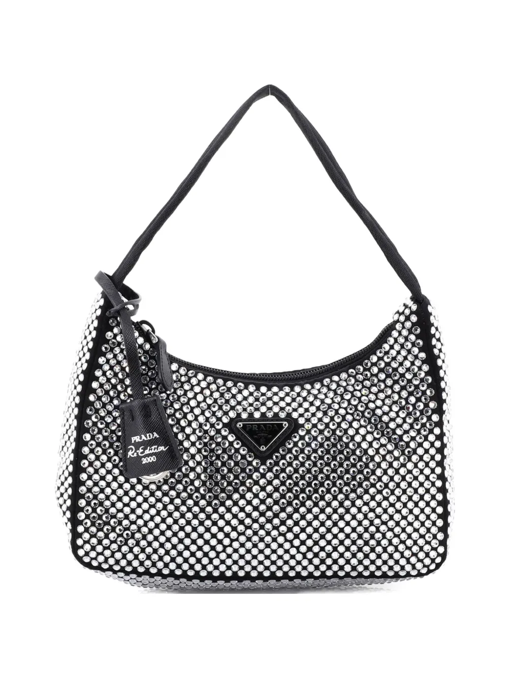 Prada Pre-Owned Re-Edition 2000 Crystal Embellished Satin Mini hobo bag - Nero