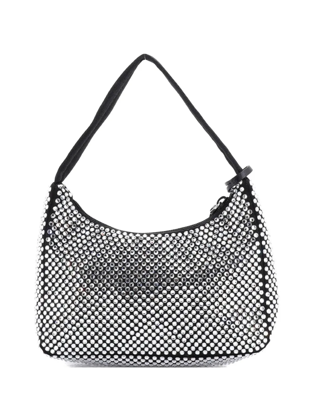  Prada Pre-owned Re-edition 2000 Crystal Embellished Satin Mini Hobo Bag - Black 