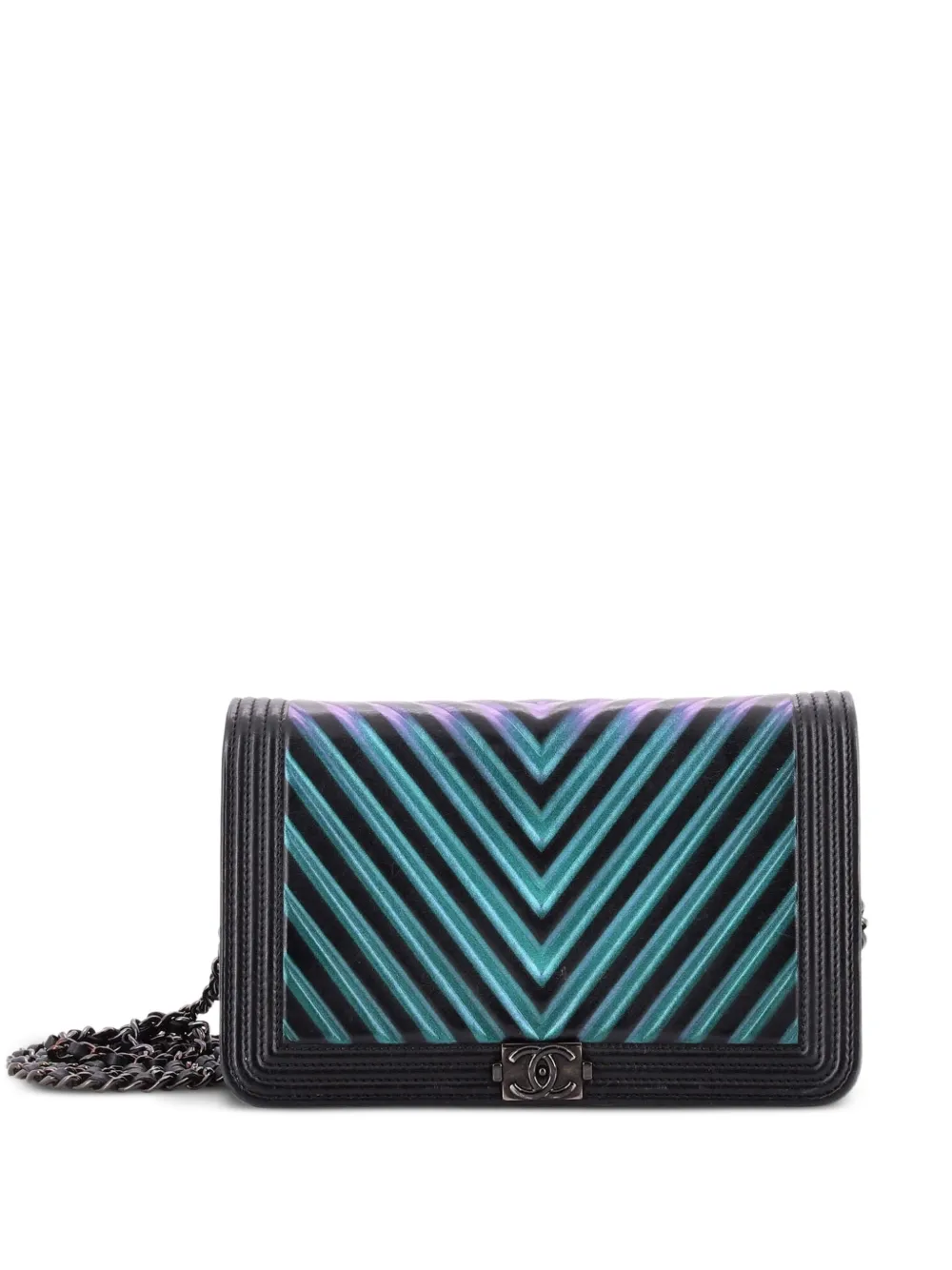 CHANEL Pre-Owned Boy Wallet on Chain Chevron Painted Calfskin crossbody bag - Nero