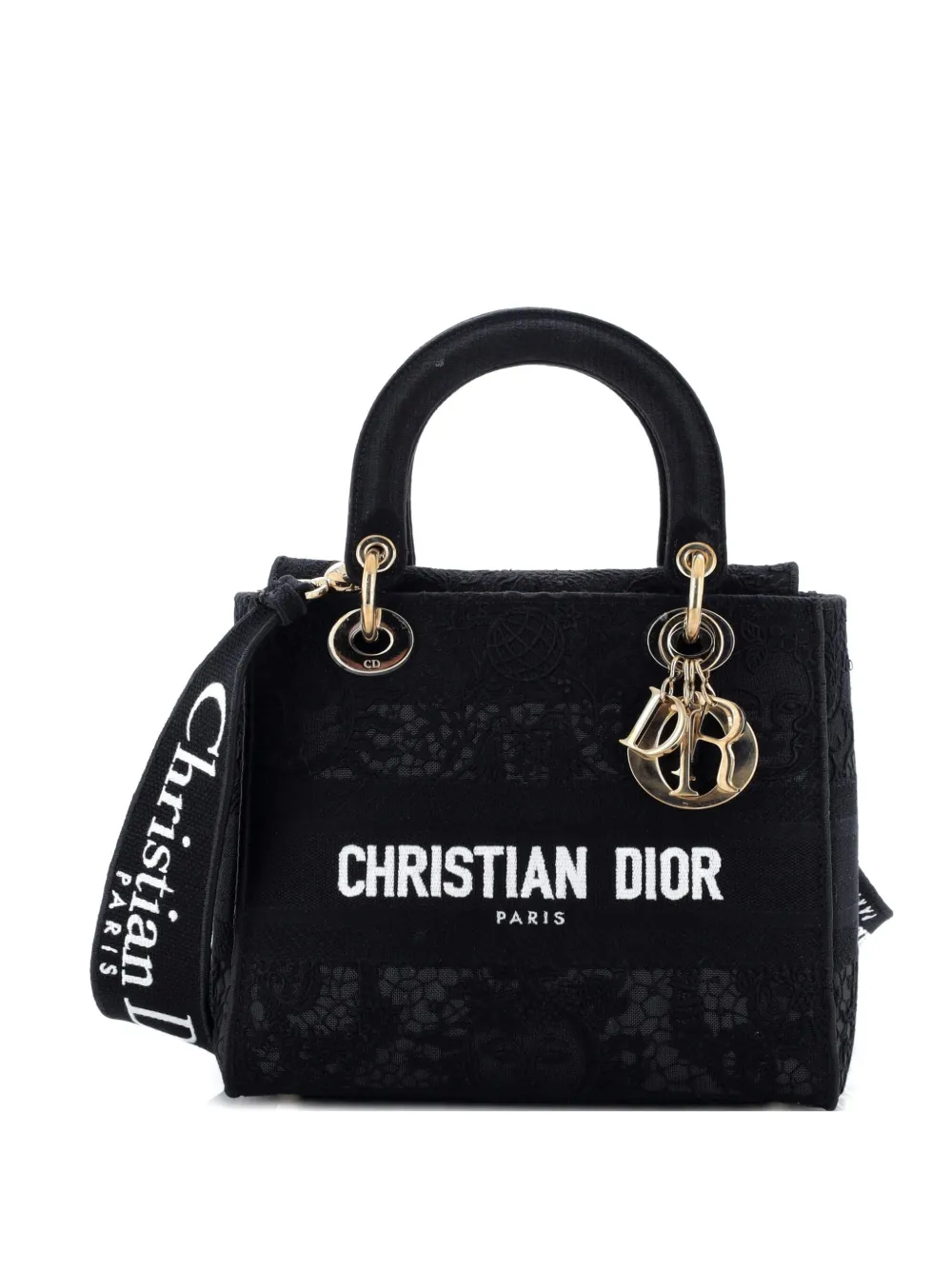 Christian Dior Pre-Owned Borsa a spalla Lady D-Lite media con ricamo - Nero