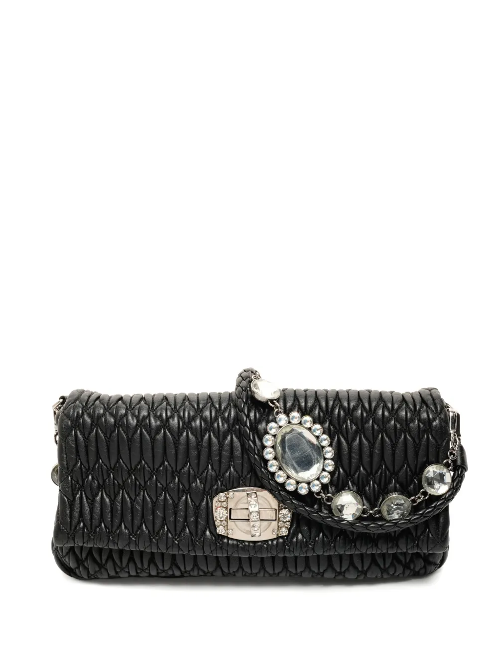 Miu Miu Pre-Owned 2010s matelasse crystal shoulder bag - Nero