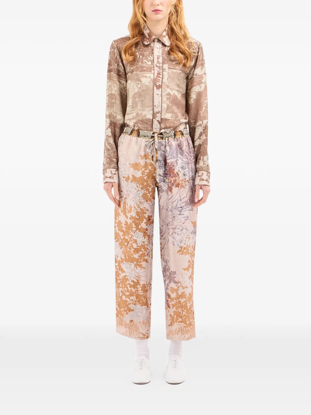 Pierre-Louis Mascia Aloe broek met bloemenprint Beige