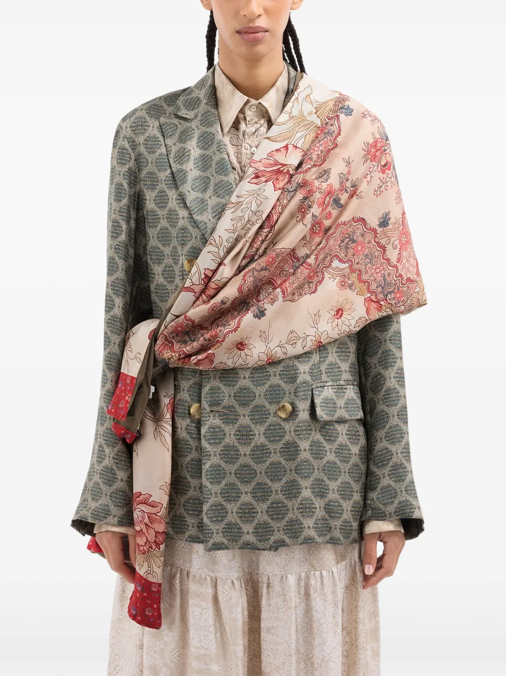 Pierre-Louis Mascia Aloesta zijden sjaal met bloemenprint Beige