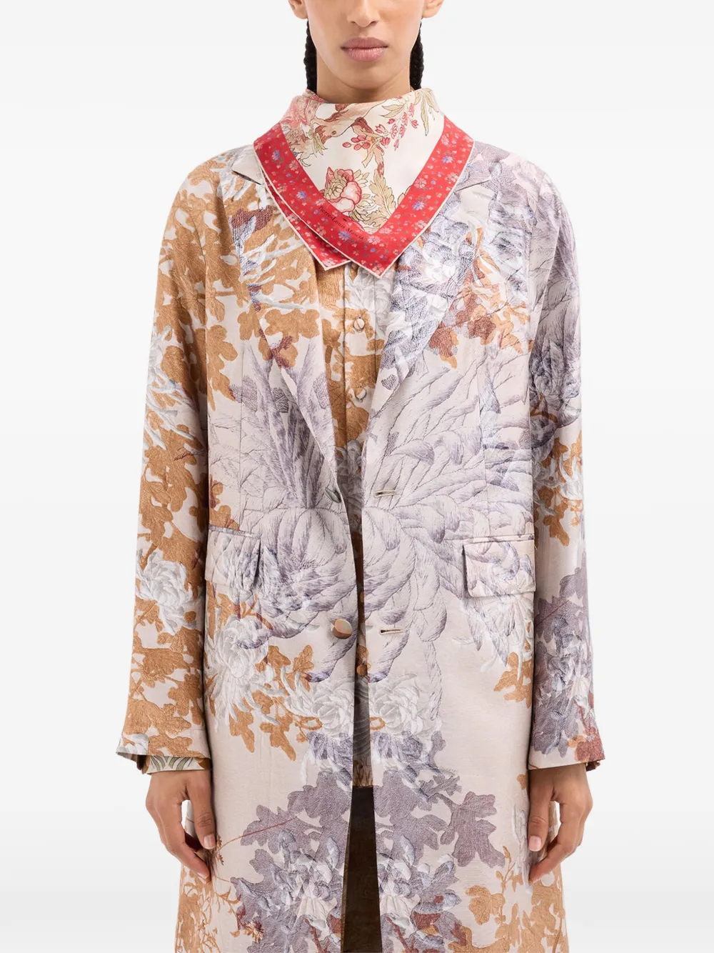  Pierre-louis Mascia Aloeuw Floral-pattern Red-border Silk Scarf - Neutrals 