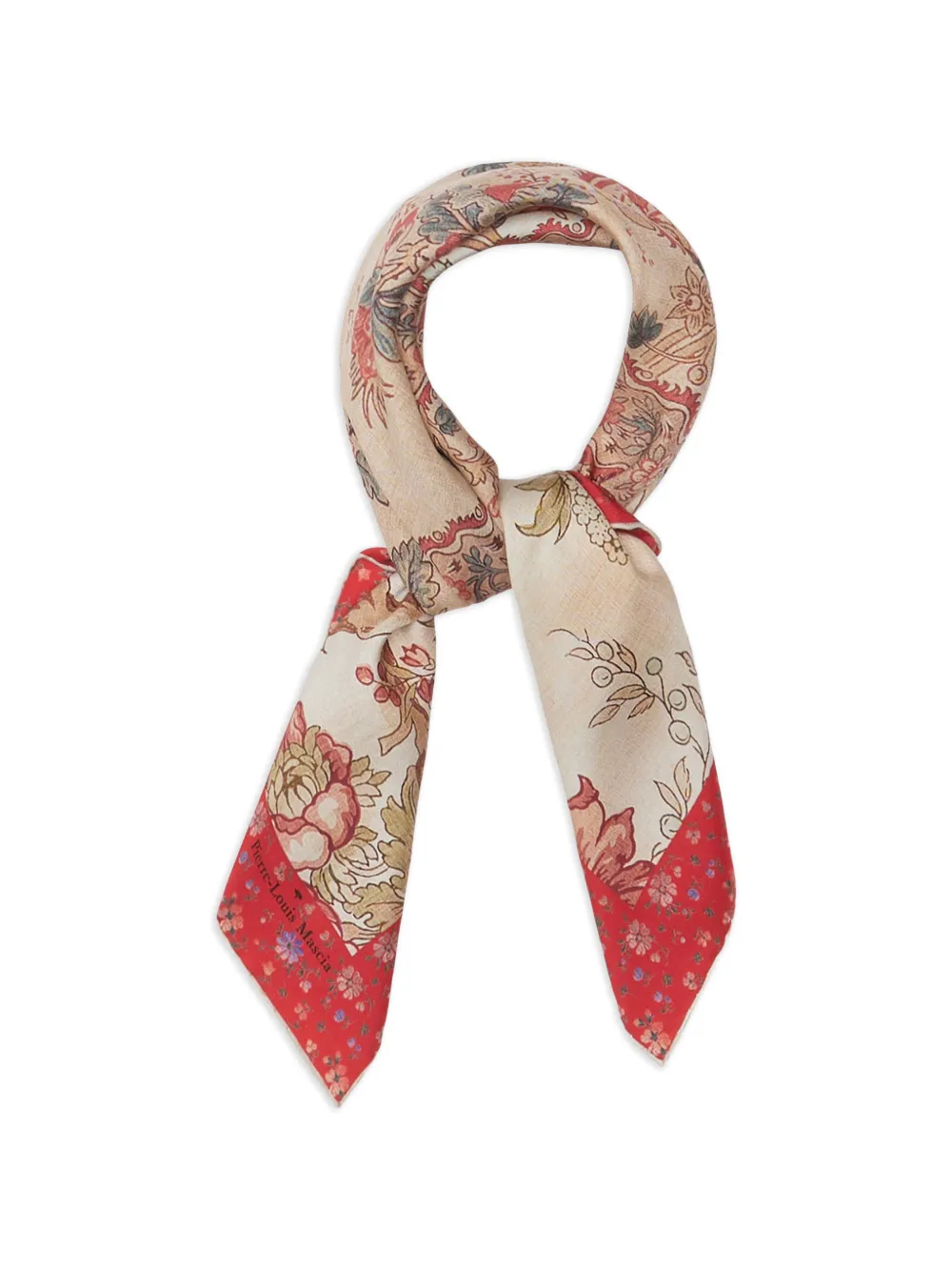  Pierre-louis Mascia Aloeuw Floral-pattern Red-border Silk Scarf - Neutrals 