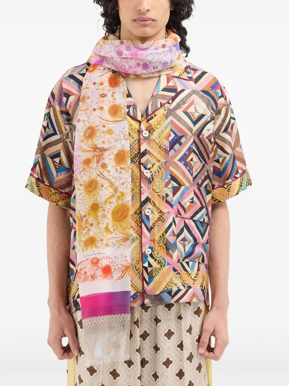 Pierre-Louis Mascia Hawnbci sjaal met bloemenprint en franje Beige