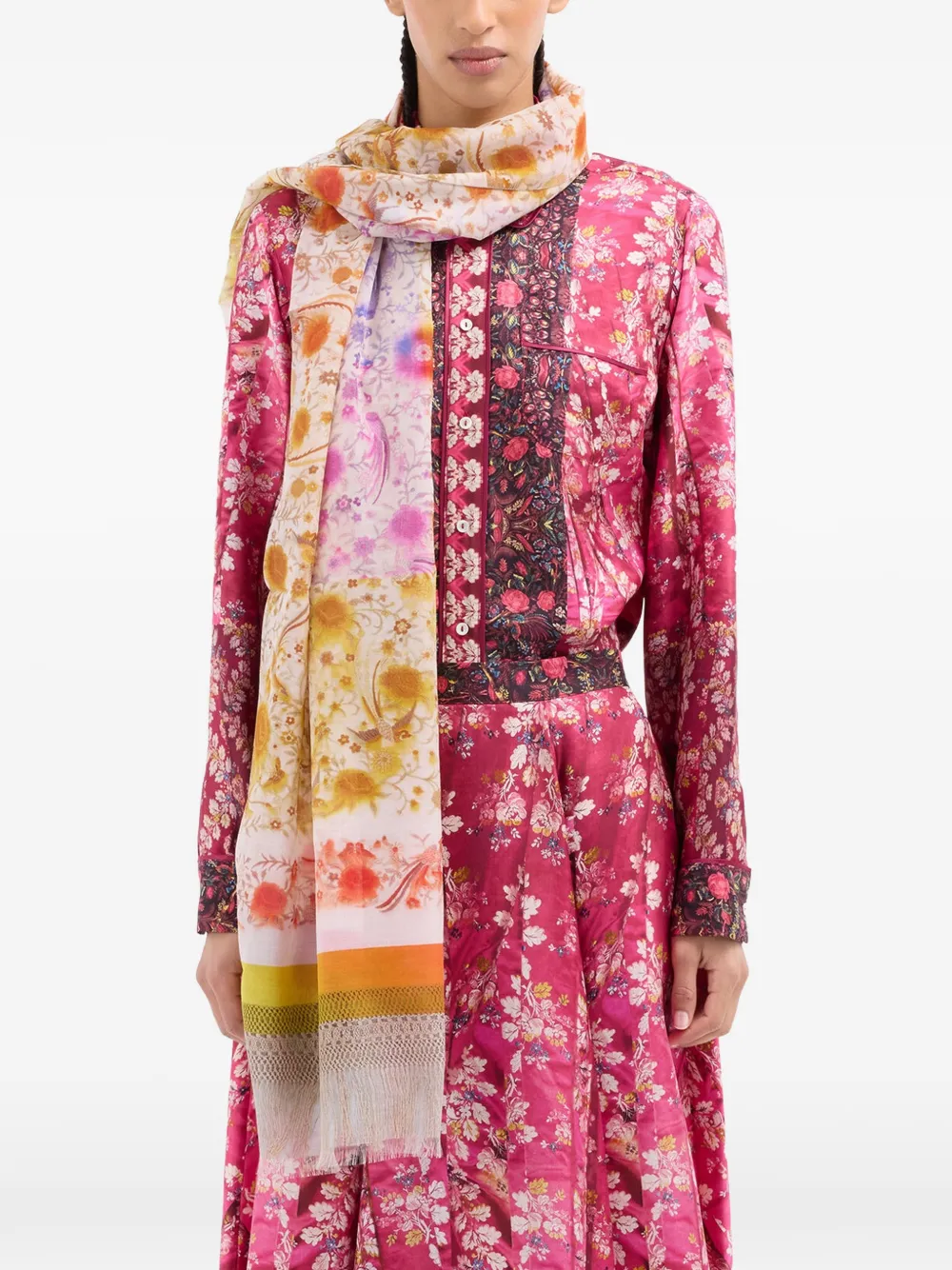 Pierre-Louis Mascia Hawnbci sjaal met bloemenprint en franje Beige