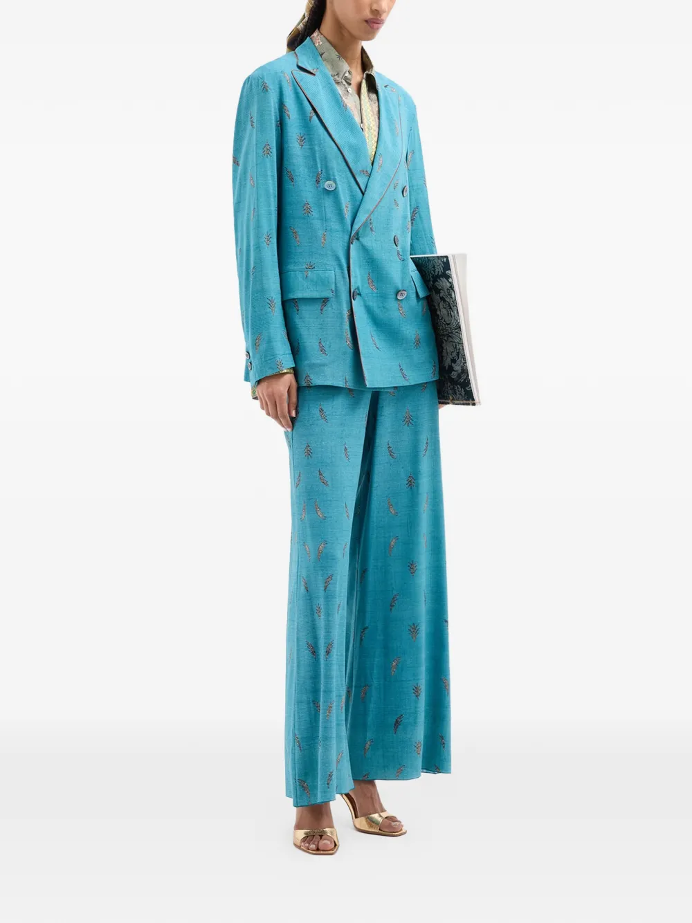 Pierre-Louis Mascia Blazer met dubbele rij knopen en bladerpatroon Blauw