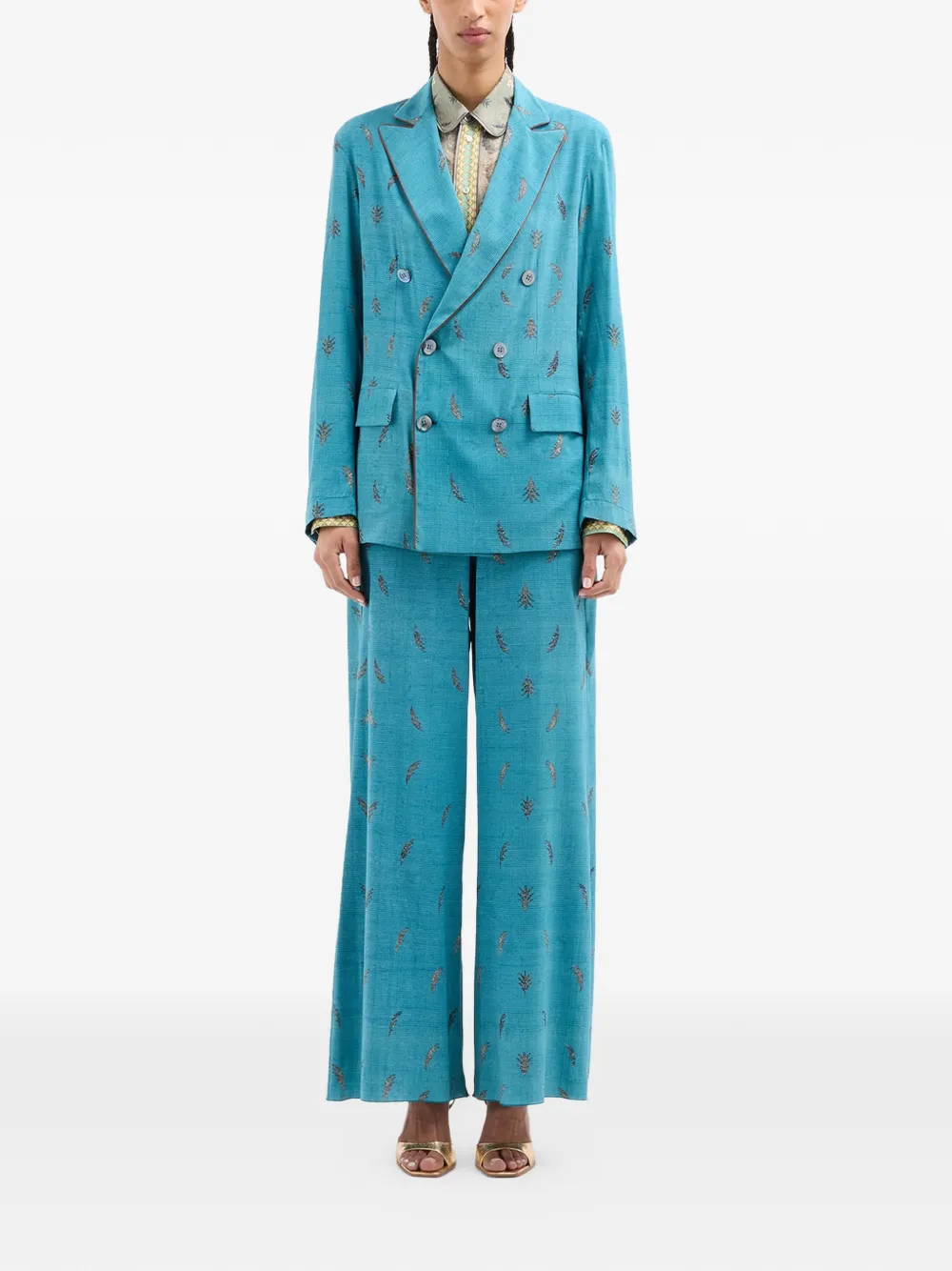 Pierre-Louis Mascia Blazer met dubbele rij knopen en bladerpatroon Blauw