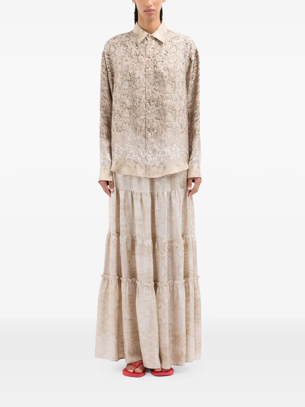 Pierre-Louis Mascia Aloe shirt met bloemenkant en lange mouwen Beige