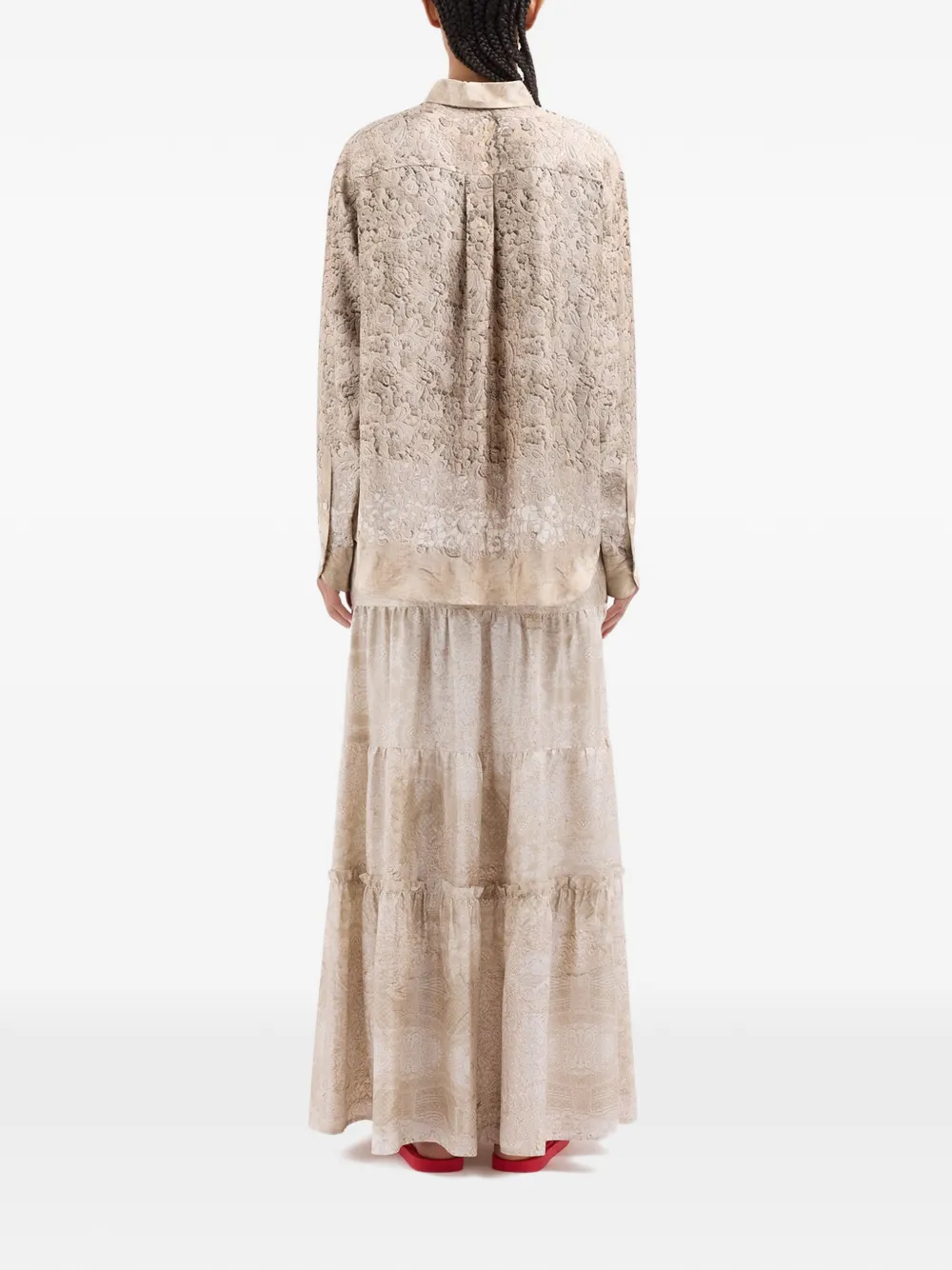Pierre-Louis Mascia Aloe shirt met bloemenkant en lange mouwen Beige