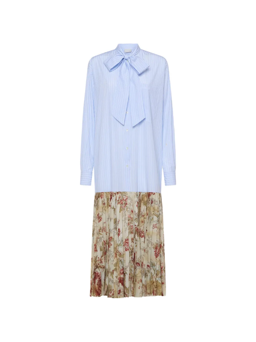 Pierre-Louis Mascia Cezhi stripped floral-print pleated midi shirt dress - Blu
