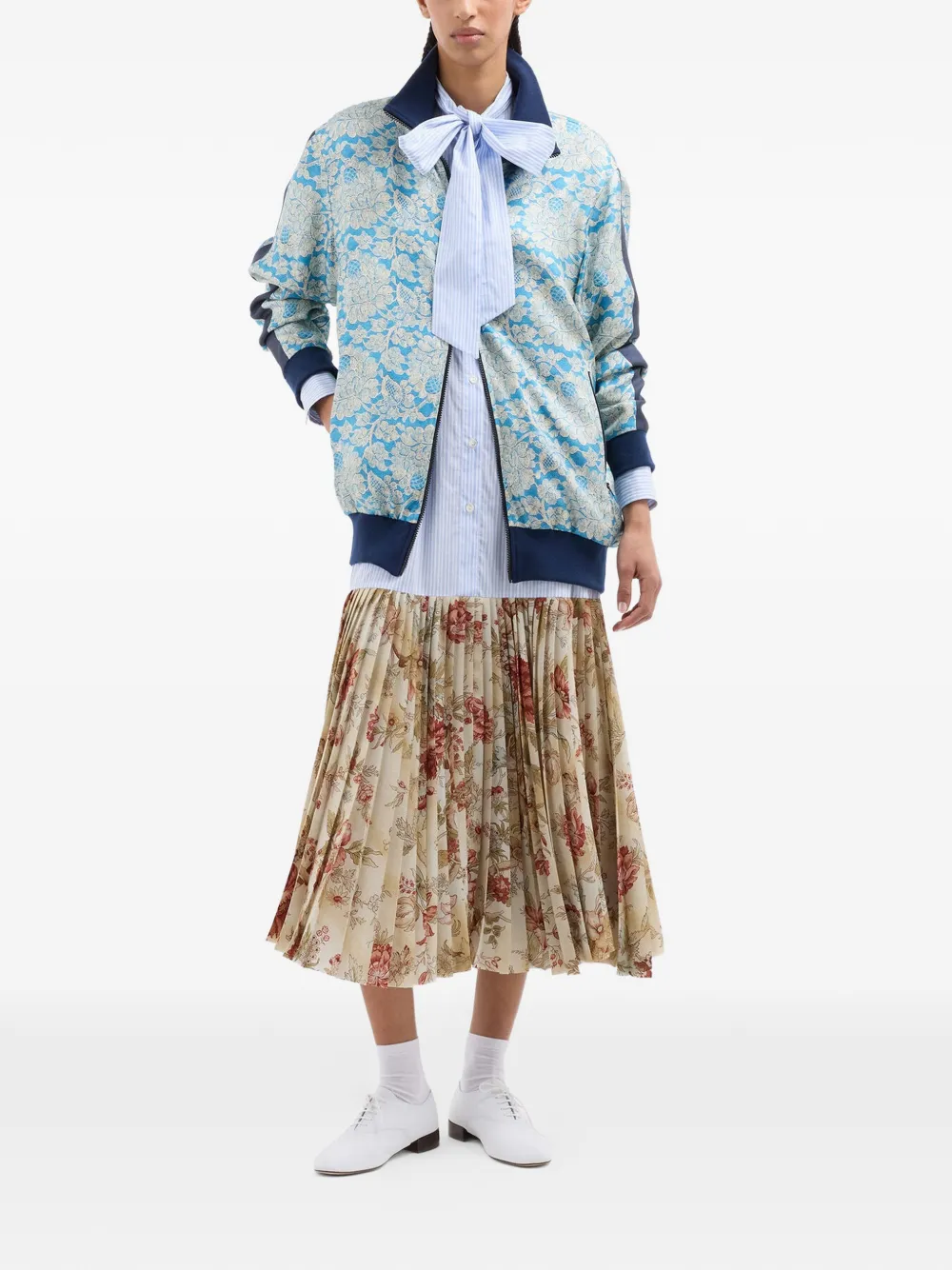 Pierre-Louis Mascia Cezhi gestreepte midi-blousejurk met bloemenprint Blauw