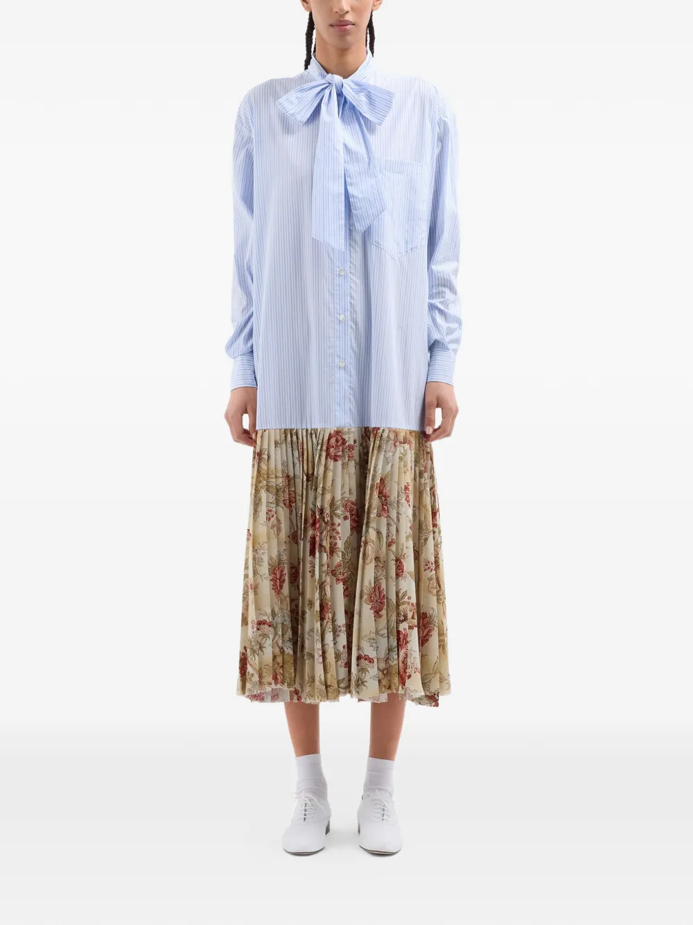 Pierre-Louis Mascia Cezhi gestreepte midi-blousejurk met bloemenprint Blauw